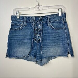Hollister Lace-Up Front Denim Shorts Women’s Size 6 Raw Hem